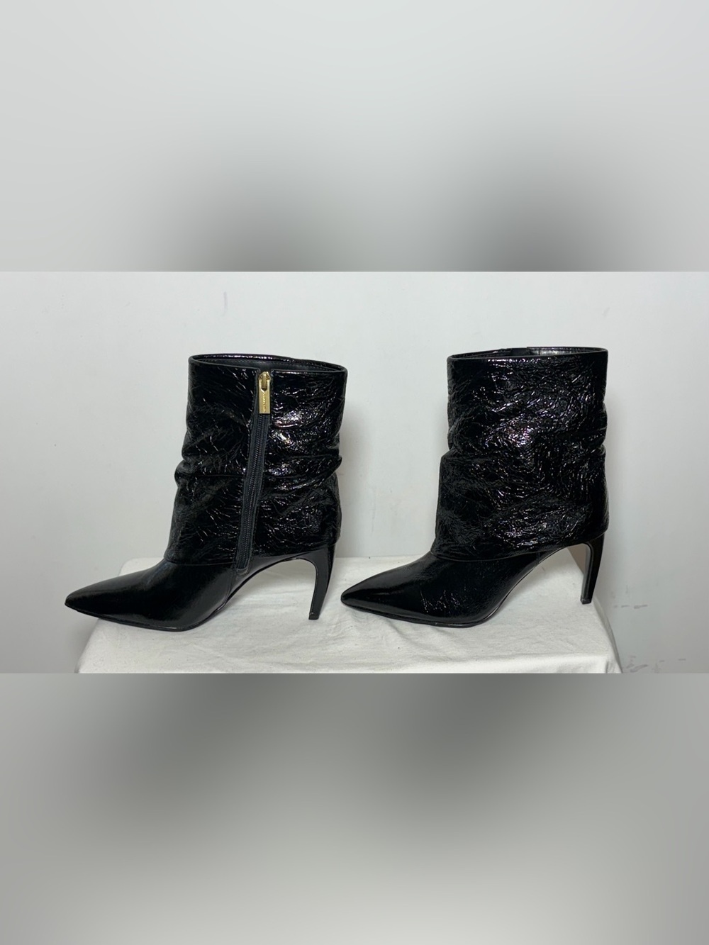Vince Camuto Blaira Black Crinkle Patent
Leather Pointed Toe Ankle Booties, 6M - Picture 12 of 16